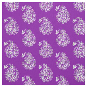 Tela Teja persa Paisley - blanco en púrpura amethyst