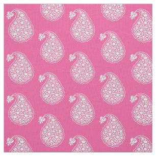 Tela Teja persa Paisley - blanco en rosa fucsia