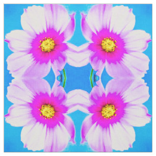 Tela Tejido azul de margarita rosa