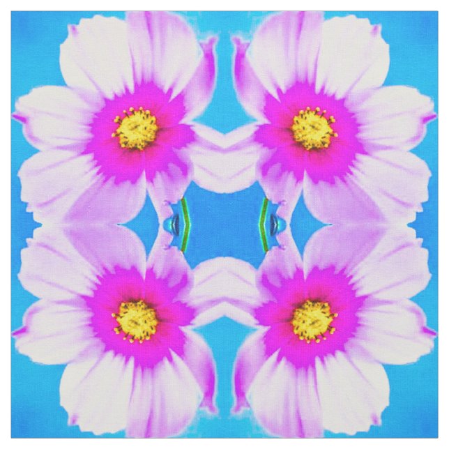 Tela Tejido azul de margarita rosa (Retal)