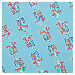 Tela Tejido con estampado en el corazón azul y neón