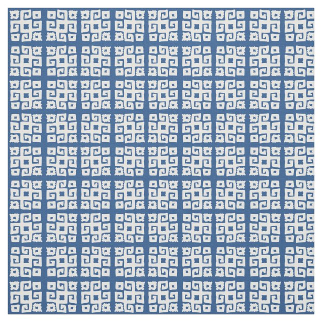Tela Tejido cuadrado blanco de clave geométrica tribal (Retal)