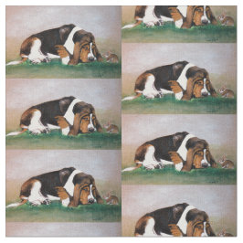 Tela Tejido de arte de abetos y conejitos