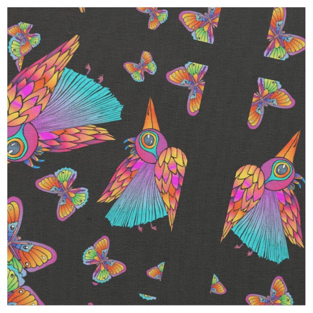 Tela Tejido de aves y mariposas (De cerca)