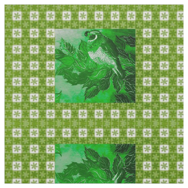 Tela Tejido de codorniz de comprobación verde (Retal)