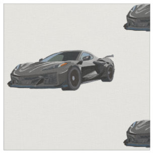 Tela Tejido de dibujo de mano dibujado con Corvette C8 