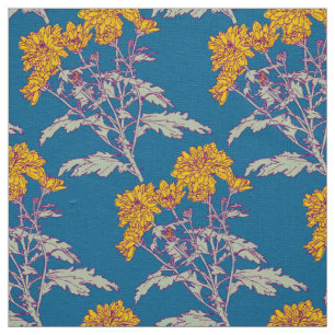 Tela Tejido de dibujo gráfico amarillo dorado crisantem