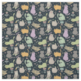 Tela Tejido de diseño de gatos y flores