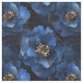 Tela Tejido de flores de tinta azul de medianoche