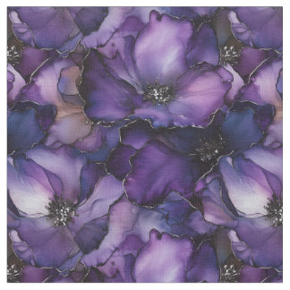 Tela Tejido de flores de tinta morada