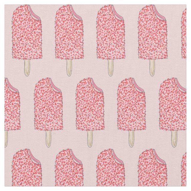 Tela Tejido de fresa rosada Tejido de copas Popsicles (De cerca)