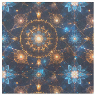 Tela Tejido de geometría sagrada del azul dorado