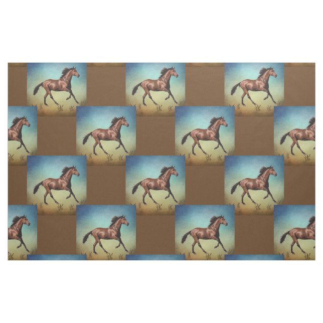 Tela Tejido de impresión de bloques de caballos marrone ("Cuarto gordo" (fat quarter))