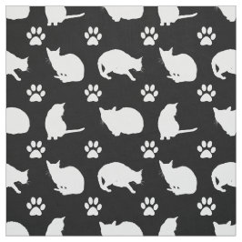 Tela Tejido de impresión de gatos y patas blancos negro