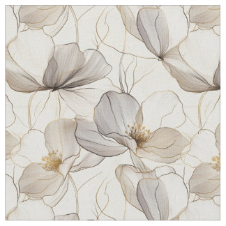 Tela Tejido de líneas florales neutrales