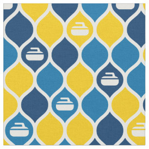 Tela Tejido de mosaico de curling - Azul/Amarillo