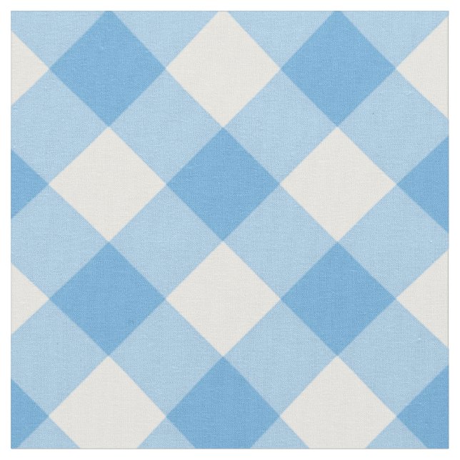 Tela Tejido de patrón de Gingham blanco/azul diagonal (De cerca)