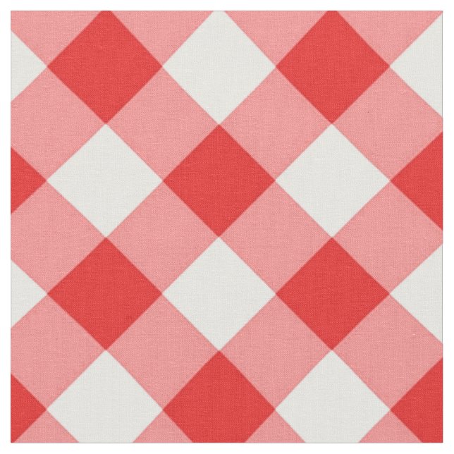 Tela Tejido de patrón de Gingham blanco/rojo diagonal (De cerca)