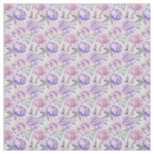Tela Tejido de peones rosados Lilac Elegante Floral Bot