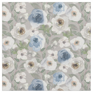 Tela Tejido de Rosas blancos y azules