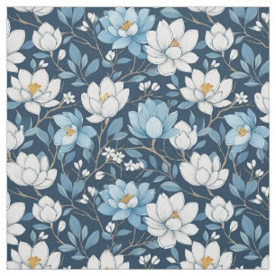 Tela Tejido de tulipanes azules y blancos