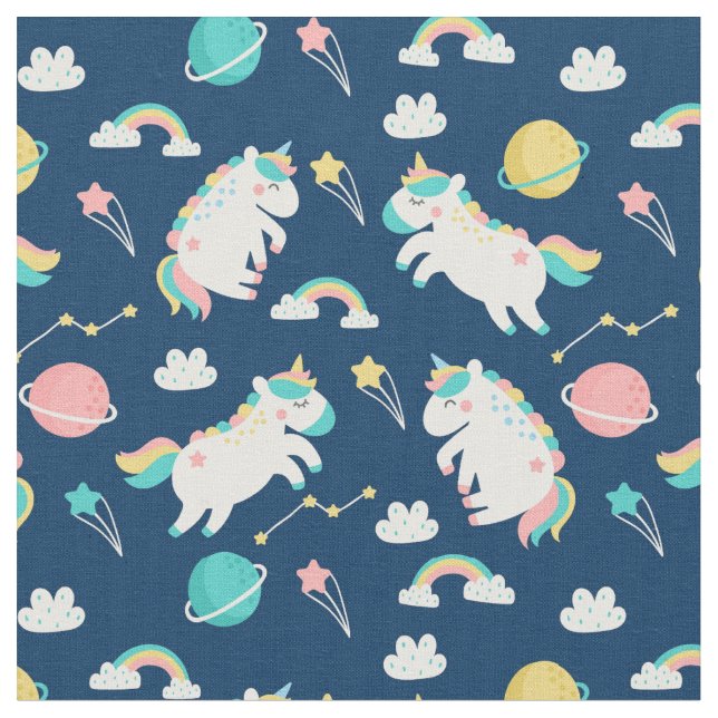 Tela Tejido de Unicornios de espacio reducido (De cerca)