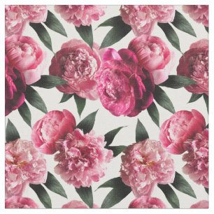 Tela Tejido floral de peones rosados