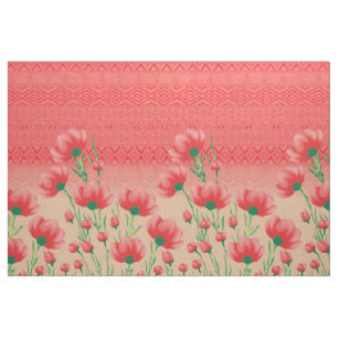Tela Tejido floral rojo   Impresión de disquete geométr