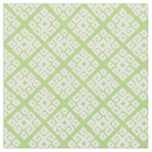 Tela Tejido geométrico tribal blanco con estampado verd