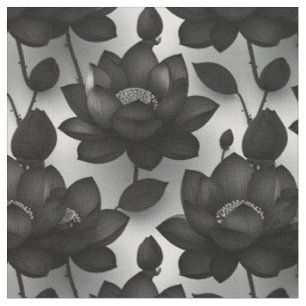 Tela Tejido negro de flores de Lotus