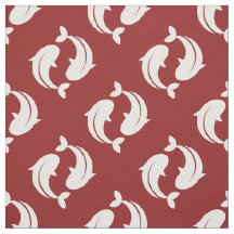 Tejido oriental de patrón de Koi Fish blanco rojo