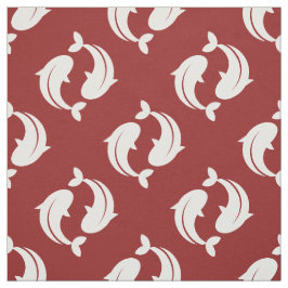 Tela Tejido oriental de patrón de Koi Fish blanco rojo