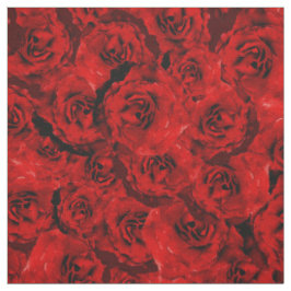 Tela Tejido romántico de rosas rojas oscuras
