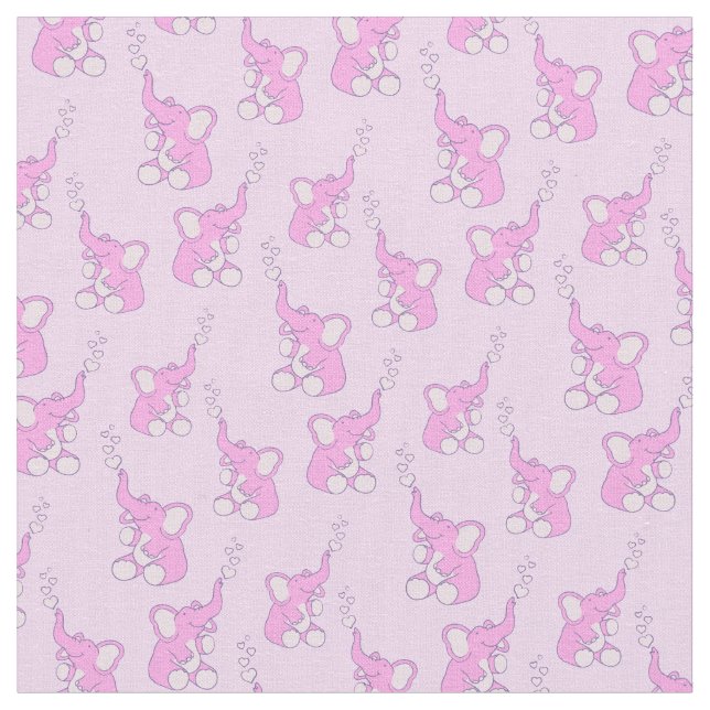 Tela Tejido rosa con estampado de elefante de bebé (De cerca)