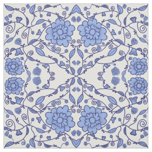 Tela Tejidos azules y blancos floridos