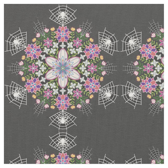 Tela Tejidos capilares florales de arañas mandala (De cerca)