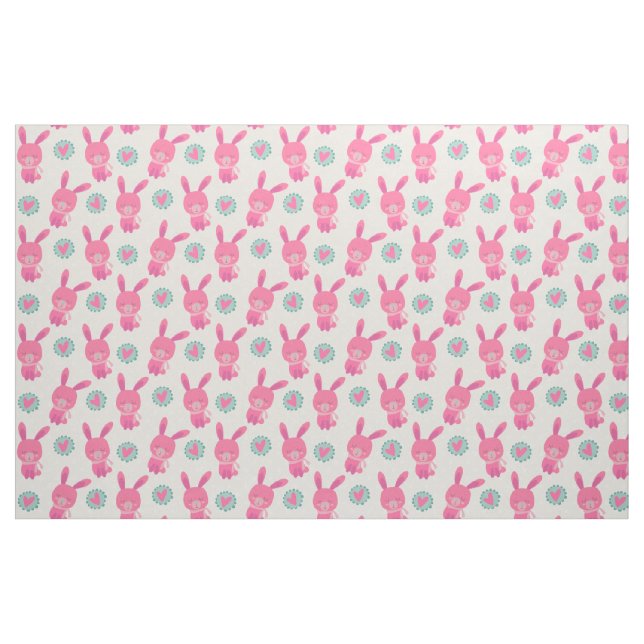 Tela Tejidos de conejo rosa y corazón ("Cuarto gordo" (fat quarter))