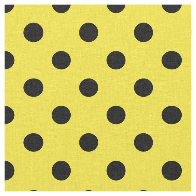 Tela Tejidos de puntos de polka negro amarillo (De cerca)