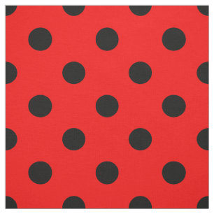 Tela Tejidos de puntos de polka negro rojo