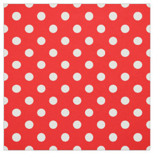 Tela Tejidos de puntos rojos de polka blanca