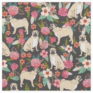 Tela Tejidos mascotas de tejidos Pug Florals