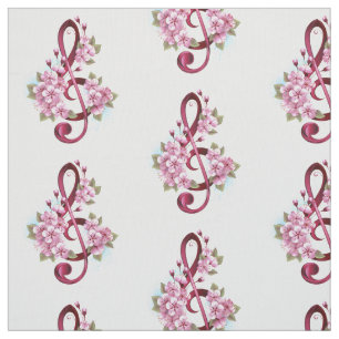 Tela Tejidos musicales notas de colores con flores de S