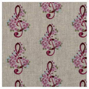 Tela Tejidos musicales notas de colores con flores de S