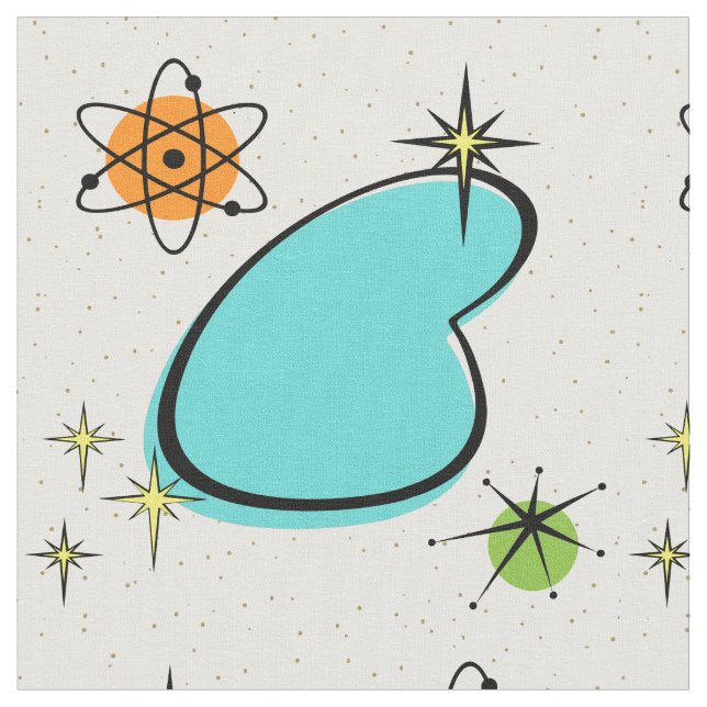 Tela Tejidos retro-atómicos de boomerang y estallidos (De cerca)