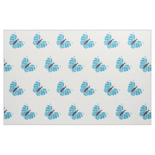 Tela Tejidos volantes de mariposa abstractos azules y n