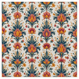 Tela Terra Cotta y Green Vintage Damask