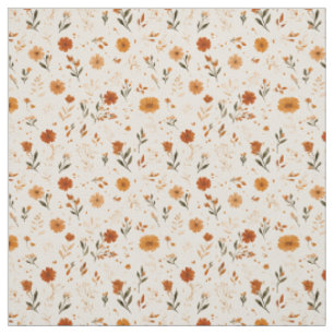 Tela Terracota Floral Boho Naranja Melocotón Flor Silve