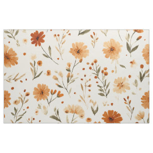 Tela Terracota Floral Boho Naranja Melocotón Flor Silve