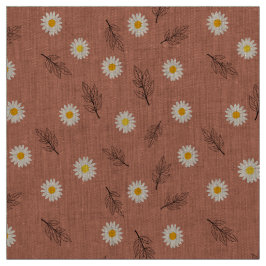 Tela Terracota Floral Botánico Lino Natural Daisy