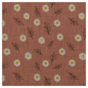 Tela Terracota Floral Botánico Lino Natural Daisy